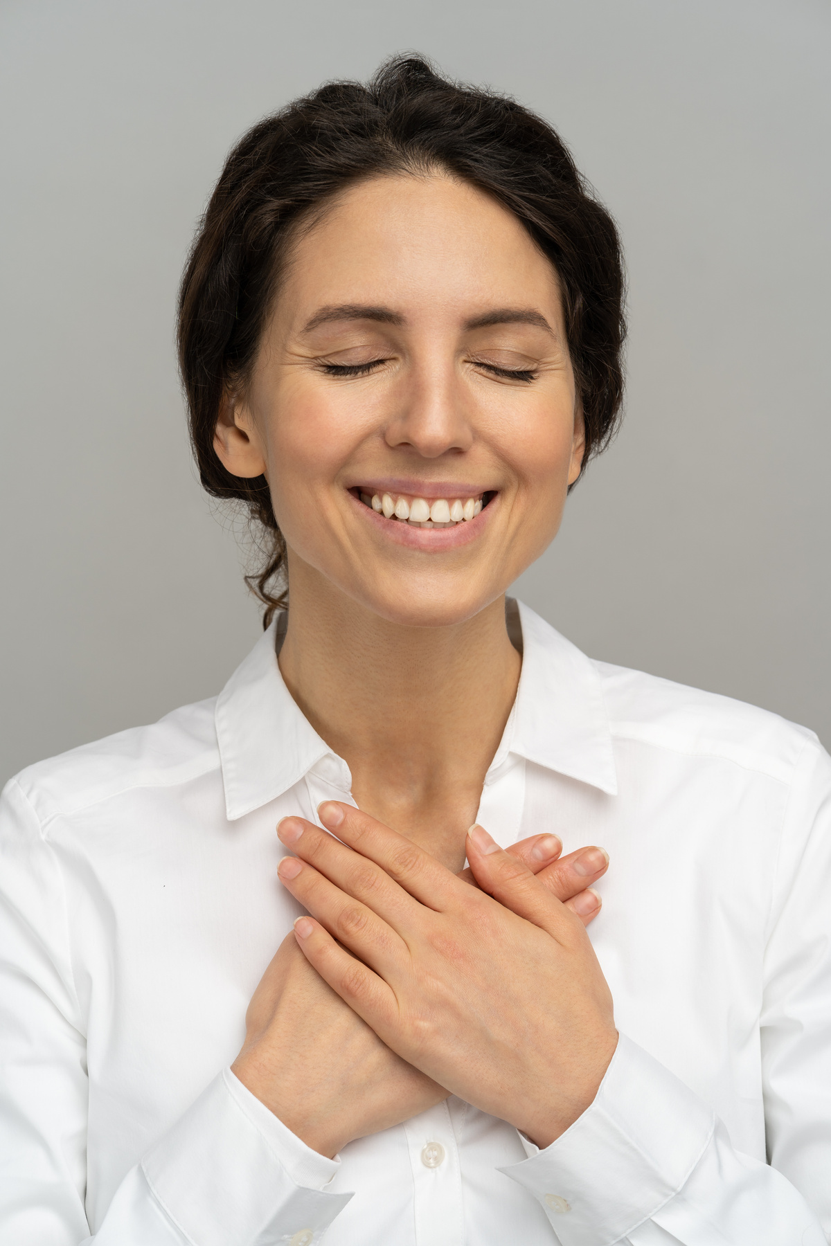 Portrait of Woman With Grateful Gratitude in Her Face